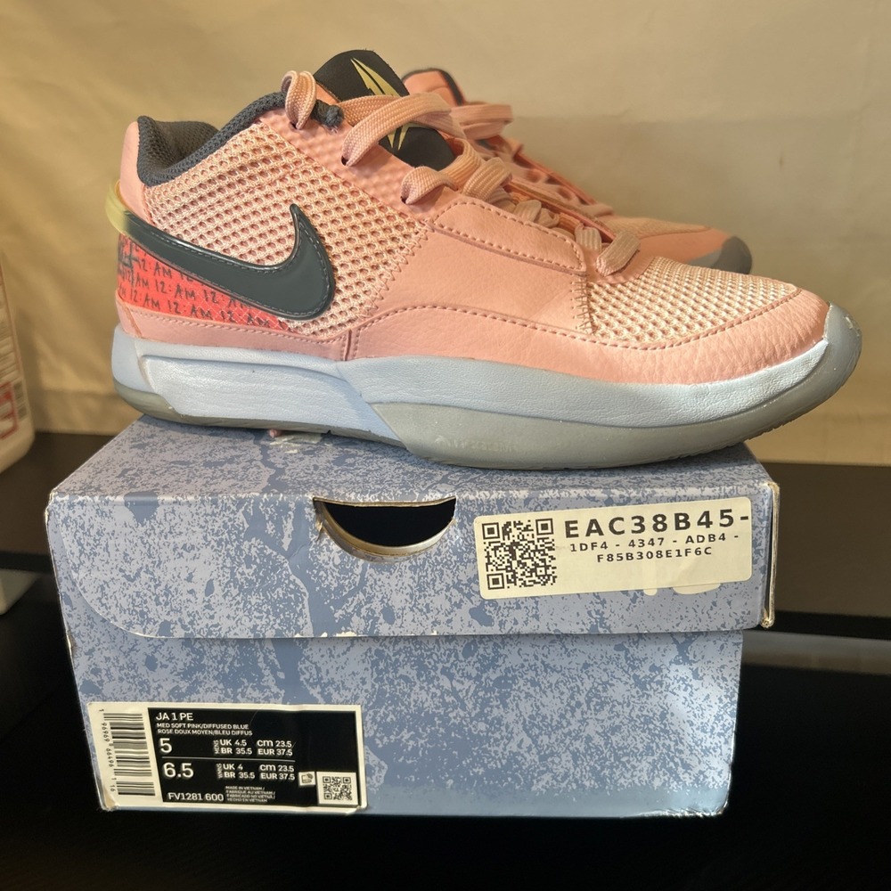Nike Ja 1 Low Day One FV1281-600 Med Soft Pink / Diffused Blue Women's 6.5 Men 5